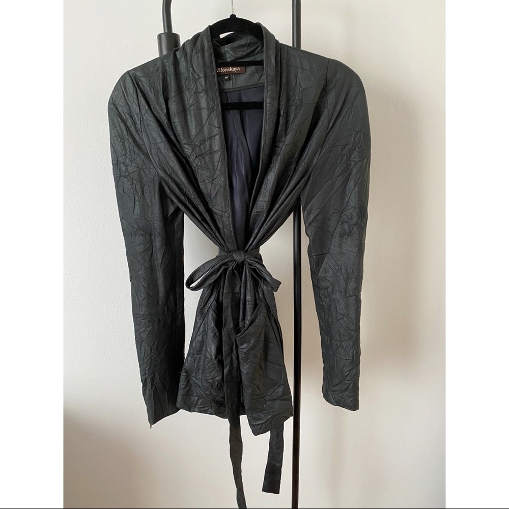 Stylish dark green faux leather jacket